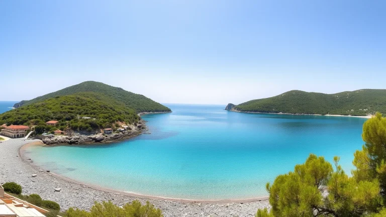 Κόλπος με τιρκουάζ θάλασσα, βοτσαλωτή παραλία και καταπράσινους λόφους